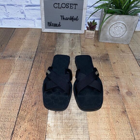 Gucci canvas slides sandals 9D - Picture 2 of 11